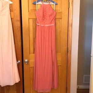 High Neck Open Back Lace Top Bridesmaid Dress